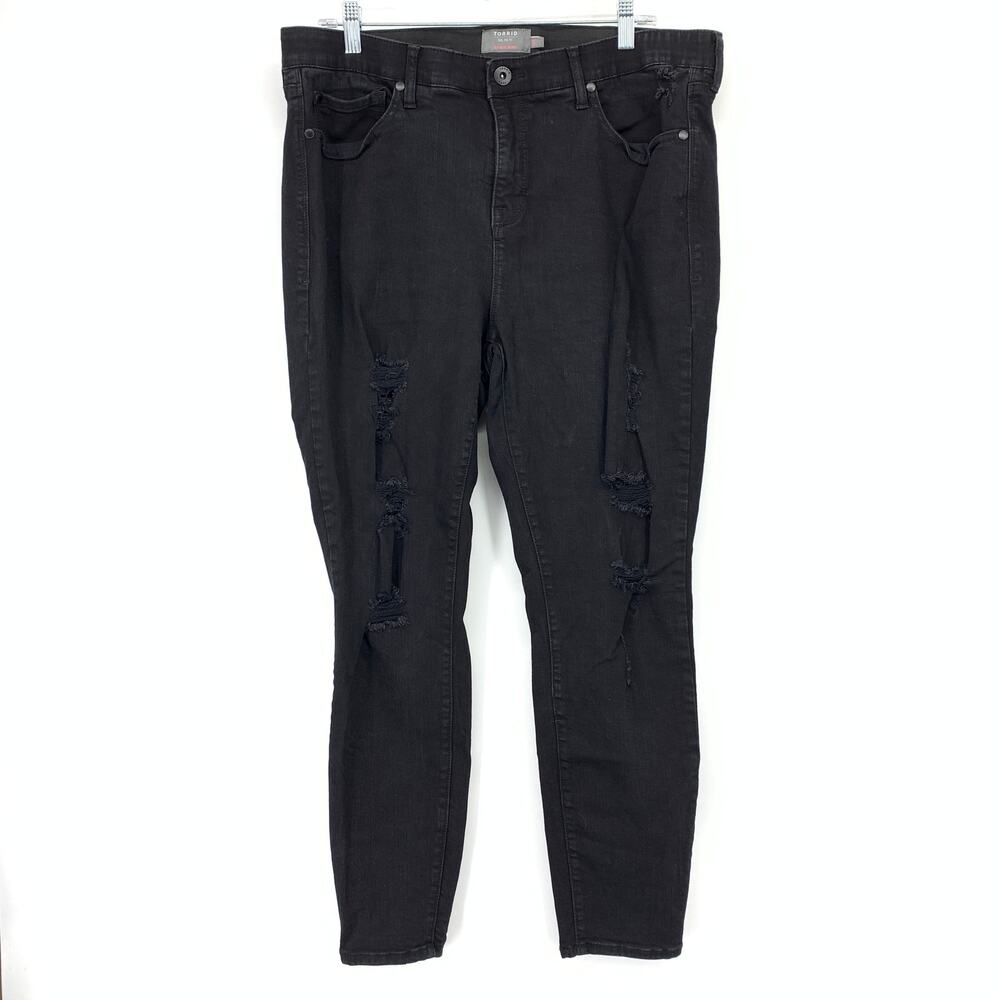 Torrid Sky High Skinny Jeans Womens Size 18 Regular Black Distressed Denim
